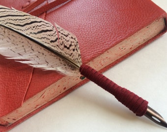 Red Wrapped Silver Pheasant Quill with Ink