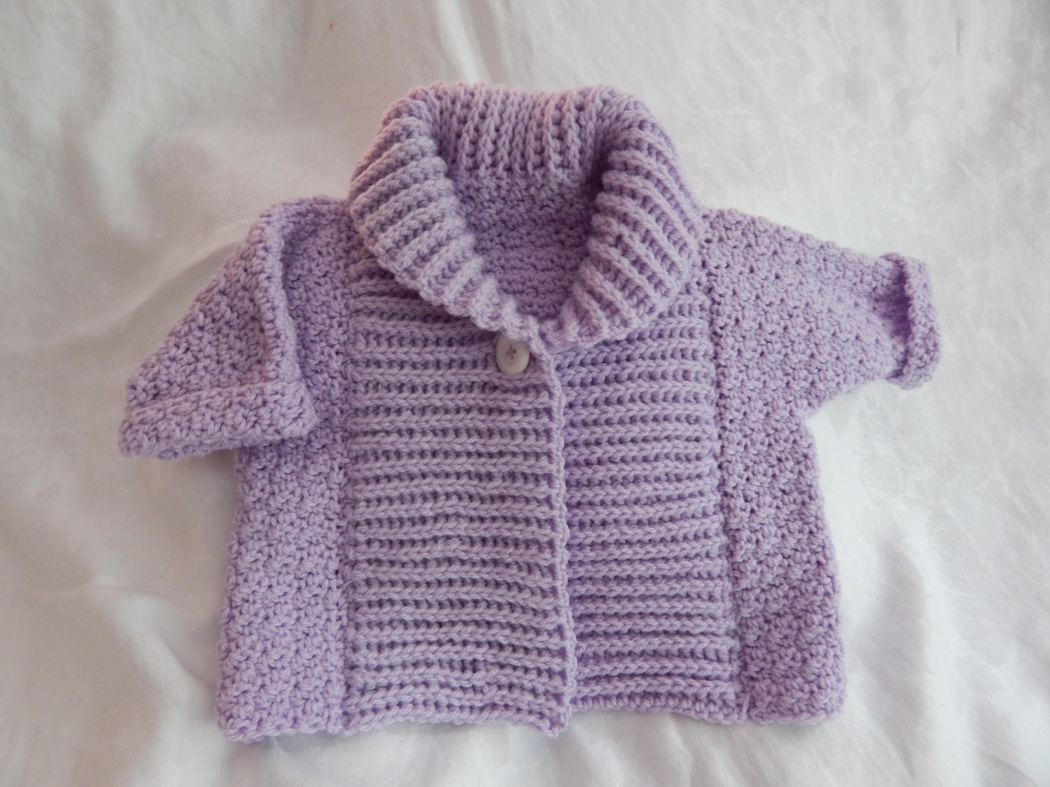 Hand Crocheted Shawl Collar One Button Cardigan Baby by Goodluvin