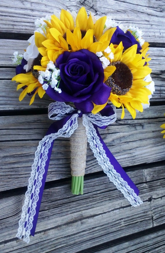 Sunflower Bouquet Purple Rose Sunflower by SilkFlowersByJean