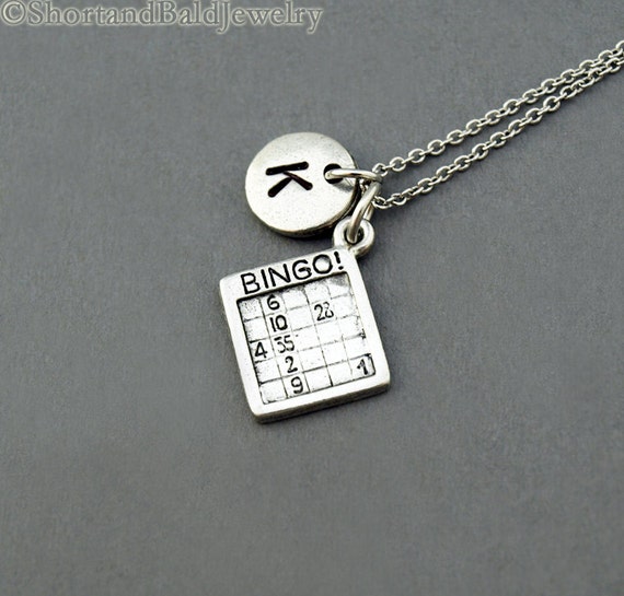 Bingo charm Necklace Bingo card Good luck charm initial