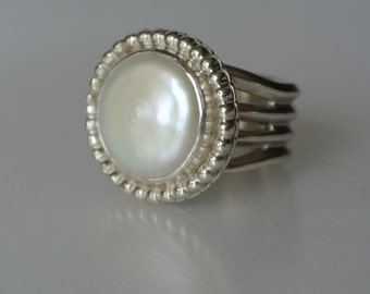 Sterling Silver and Coin Pearl Multi-shank Statement Ring