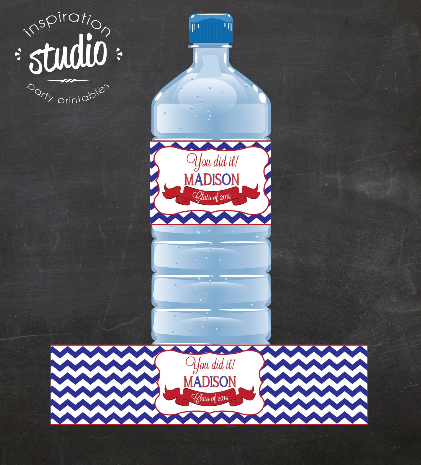 custom printable graduation water bottle labels chevron