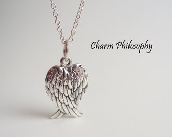 Angel Wings Necklace - 925 Sterling Silver - Folded Wings Pendant - Griever Necklace - Grief Jewelry