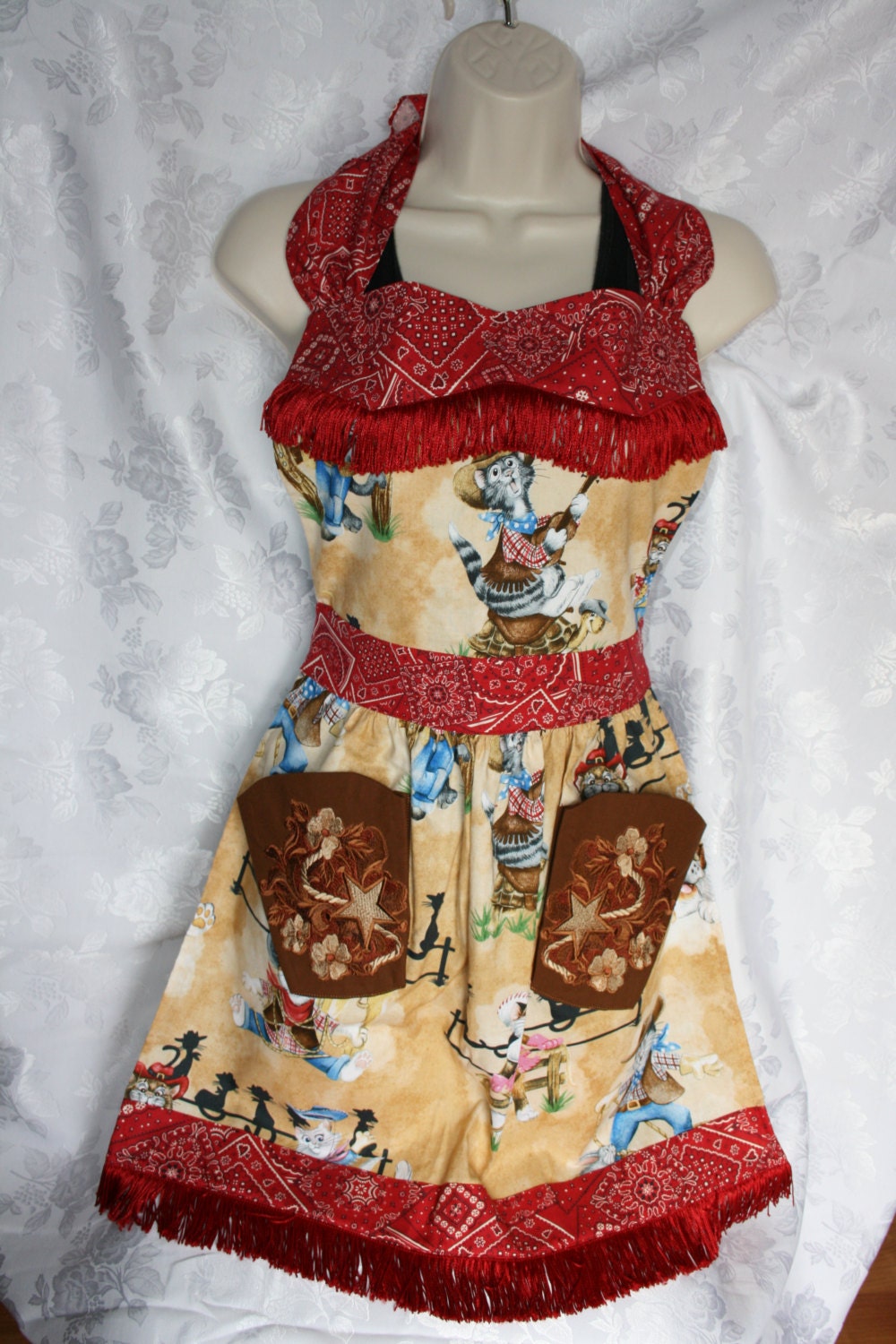 Red Fringe Western Style Apron