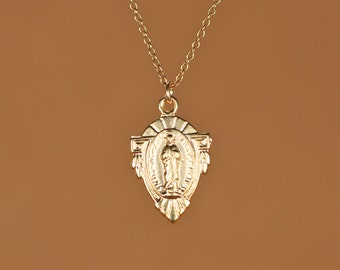 Virgin mary necklace - religious necklace - catholic necklace - a tiny gold virgin mary on a 14k gold vermeil chain