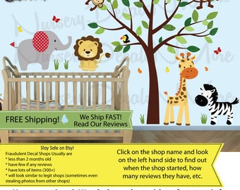 Jungle Decals, Jungle Wall Decals, Jungle Stickers, Jungle Animal Decals (SG Full Size Animal/Tree Evergreen) SGF