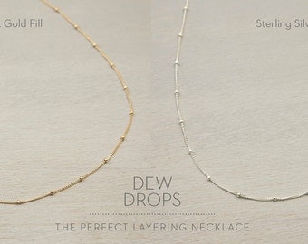 Dew Drops Necklace, 14k Gold Fill, Sterling Silver, Rose Gold / Layering, Dainty Beaded Satellite Chain / DEW DROP Layered and Long LN801