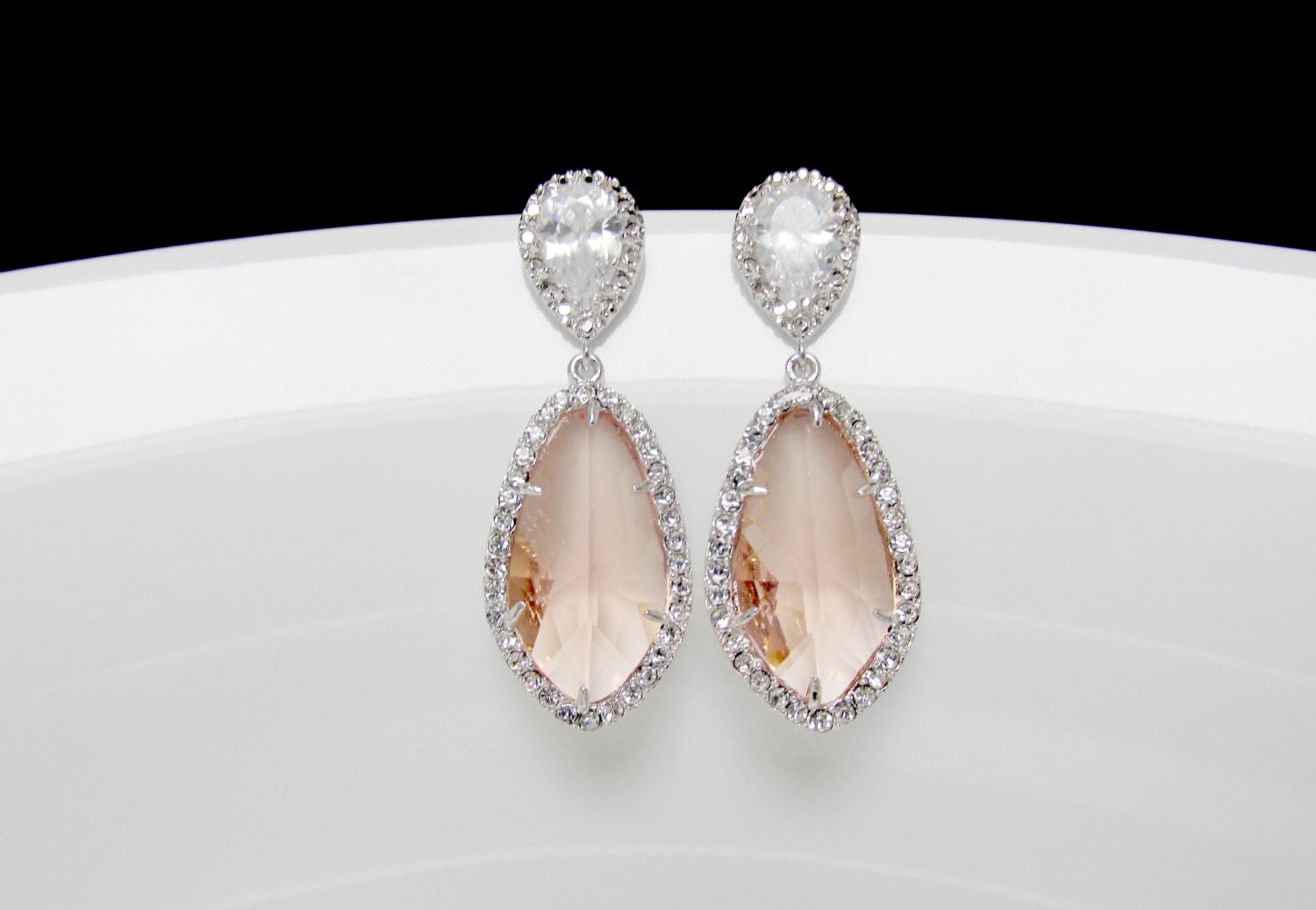 bridal blush earrings silver peach earrings bridal