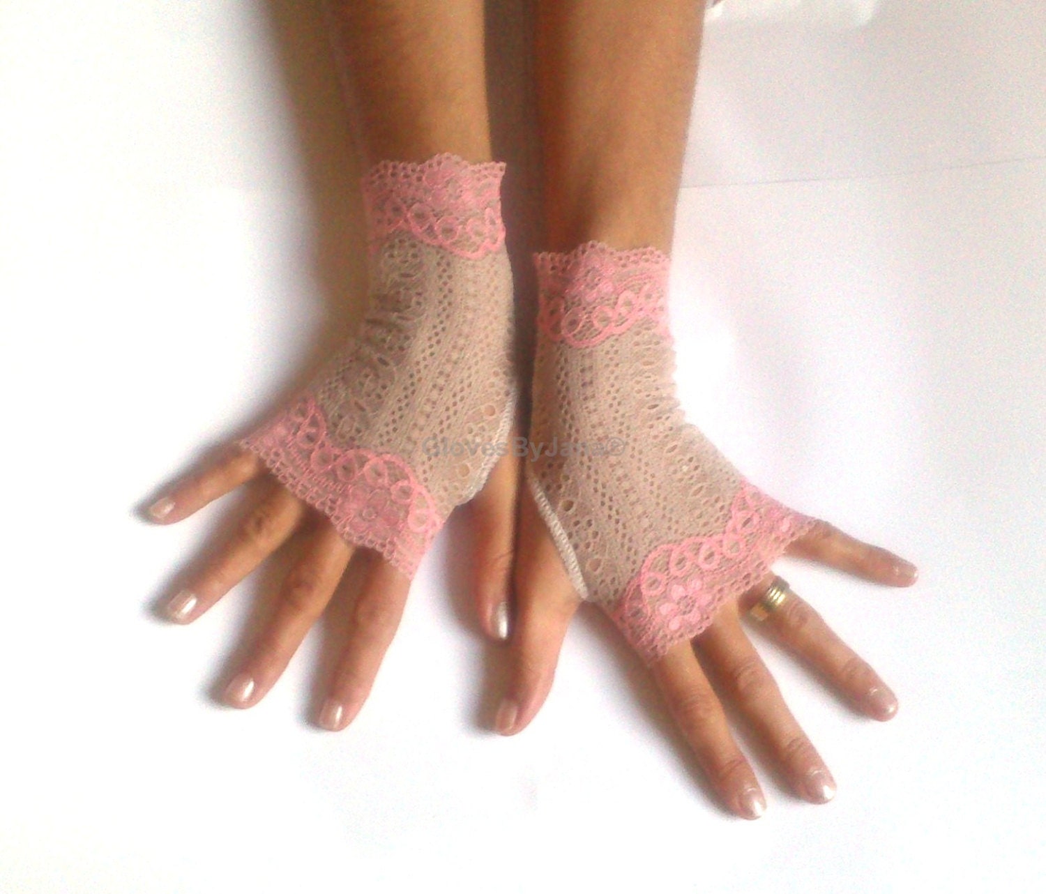 Beige pink  lace gloves  bride wedding bridesmaid prom  party valentine's day gift free ship