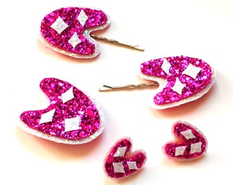 10% off with the code BDAY10 Glittered Fifties Atomic Boomerang Bobby Pins, Earrings and Brooch 25 colours