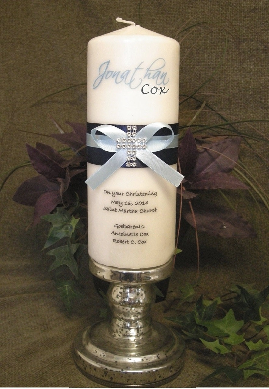 Personalized Baptism or First Communion Candle with ribbon
