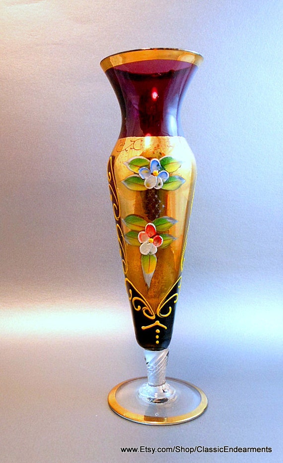 Murano Vase purple gilded glass vase hand painted