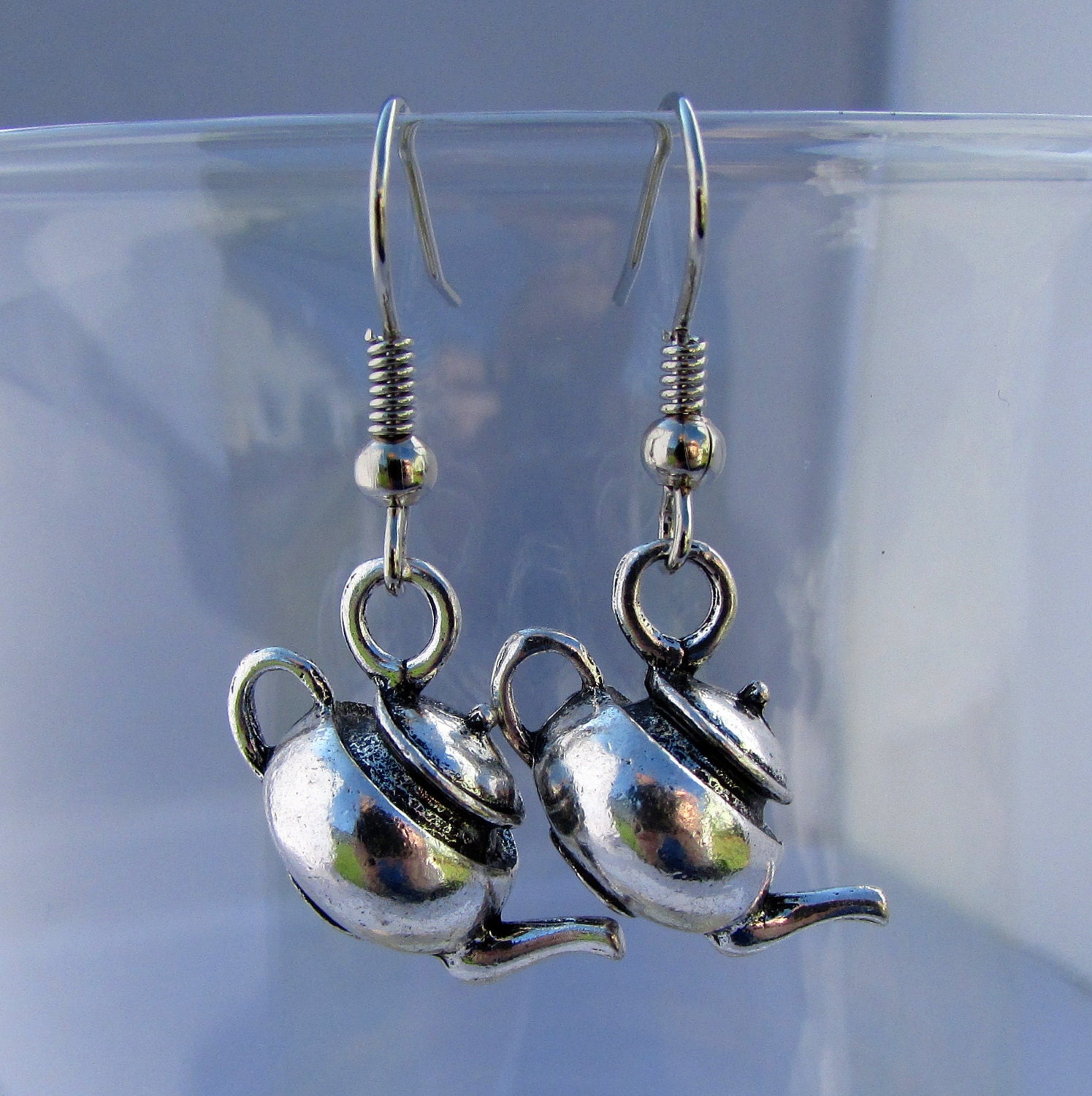 Antiqued Silver Teapot Earrings E46