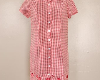 red gingham shirt dress