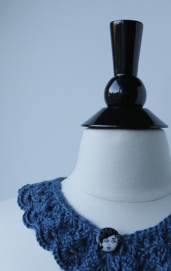 Blue Crochet Peter Pan Collar made from bamboo yarn