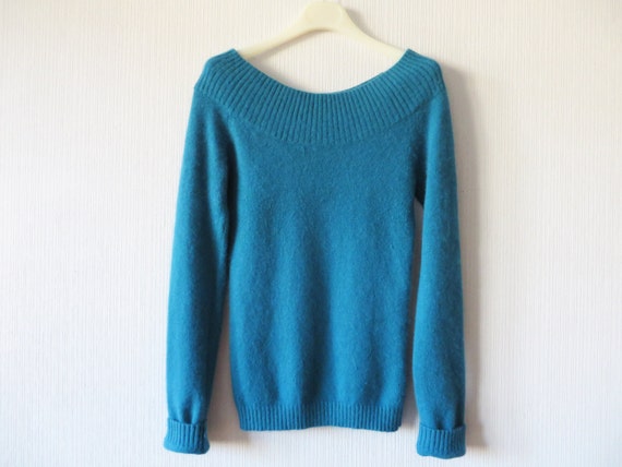 Teal Womens Sweater Sea Green Blue Knitted Angora Blend