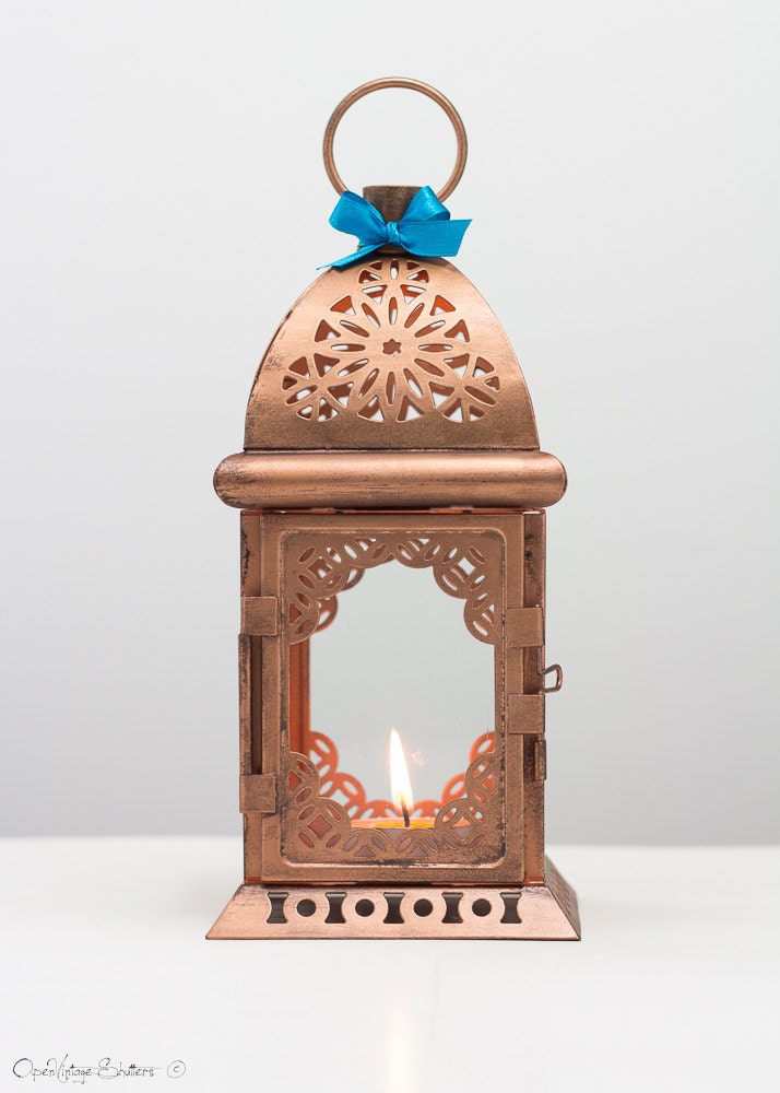 Antique Copper Moroccan Lantern-Arabic Candle Holder-Copper