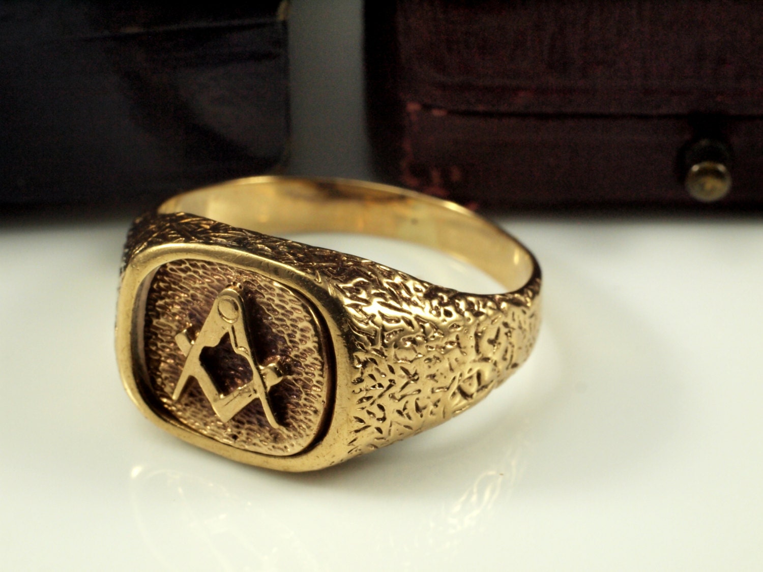 Antique Masonic Swivel Ring Mens Gold Ring Initials GJ