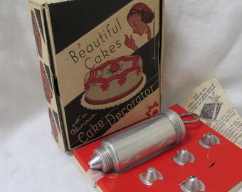 50's Aluminum Cake Decorator Kit in Original Box Made in USA