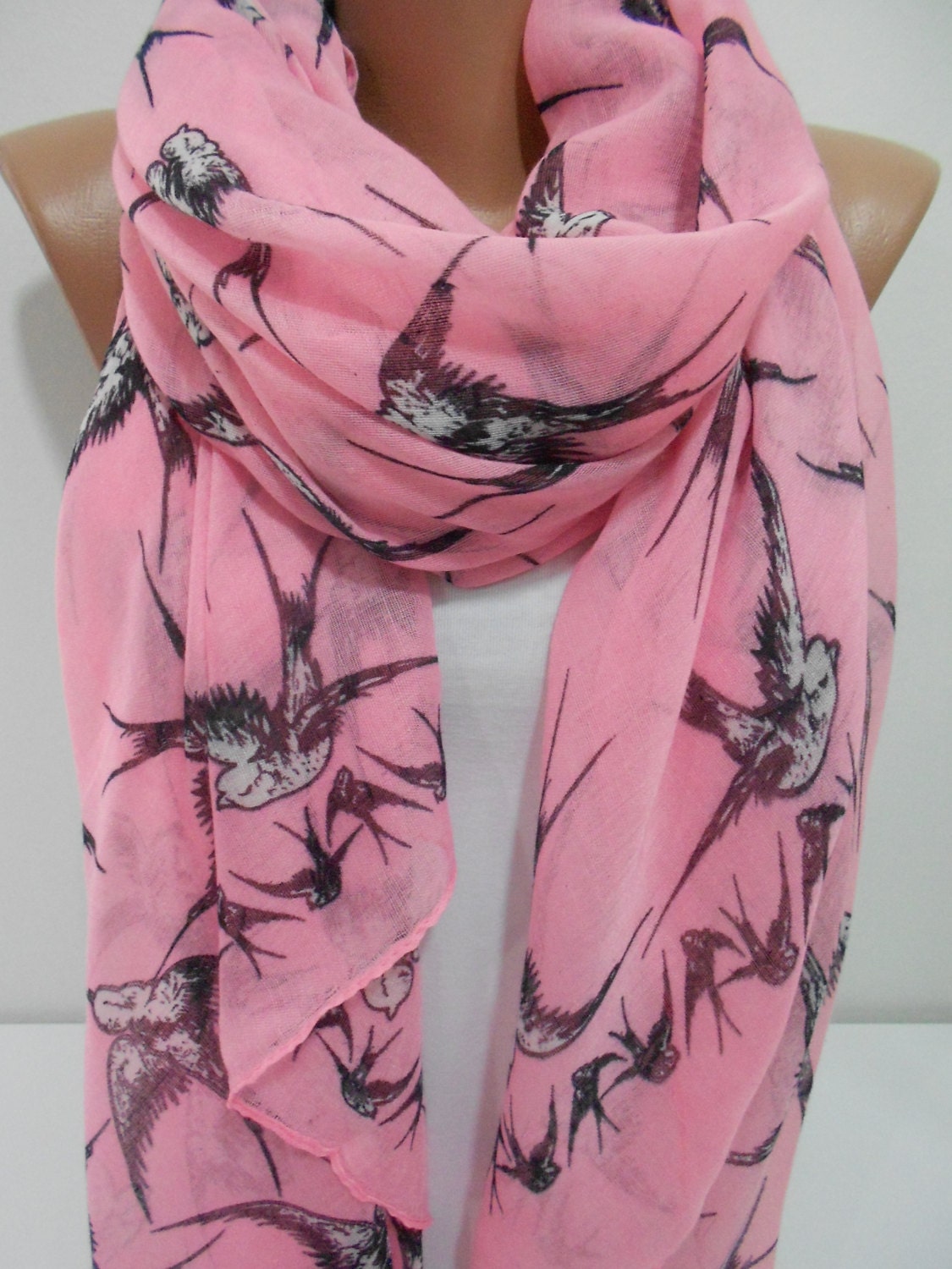 Bird Scarf Cotton Beach Wrap Pink Pareo Scarf Swallow Scarf