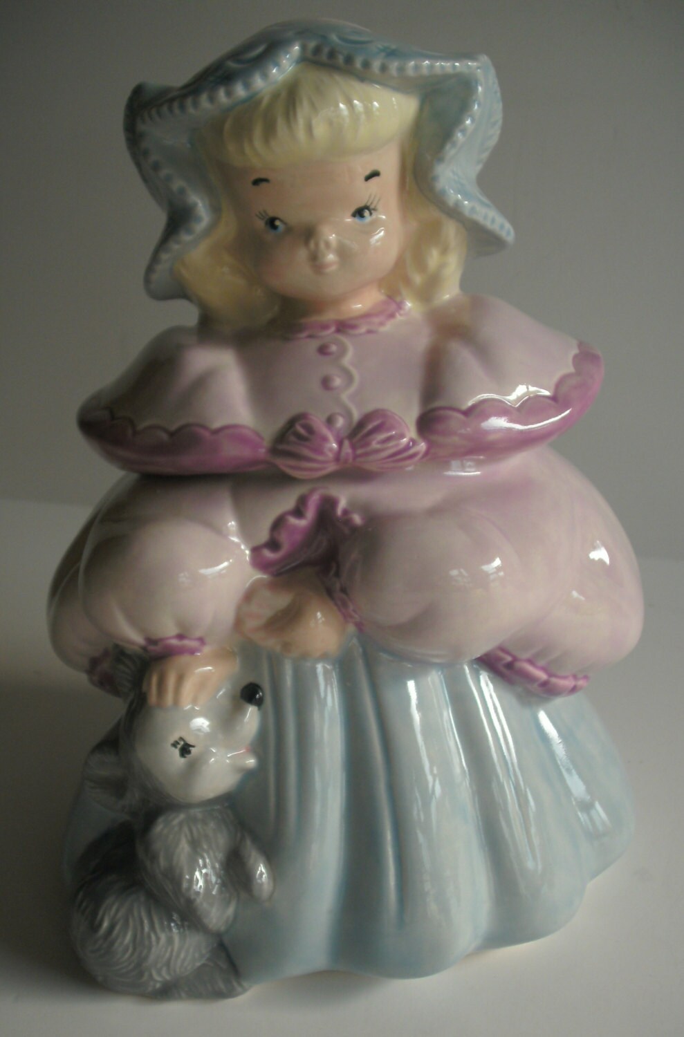 Pink Kitchen decor Pink girl cookie Jar Girl with Dog cookie