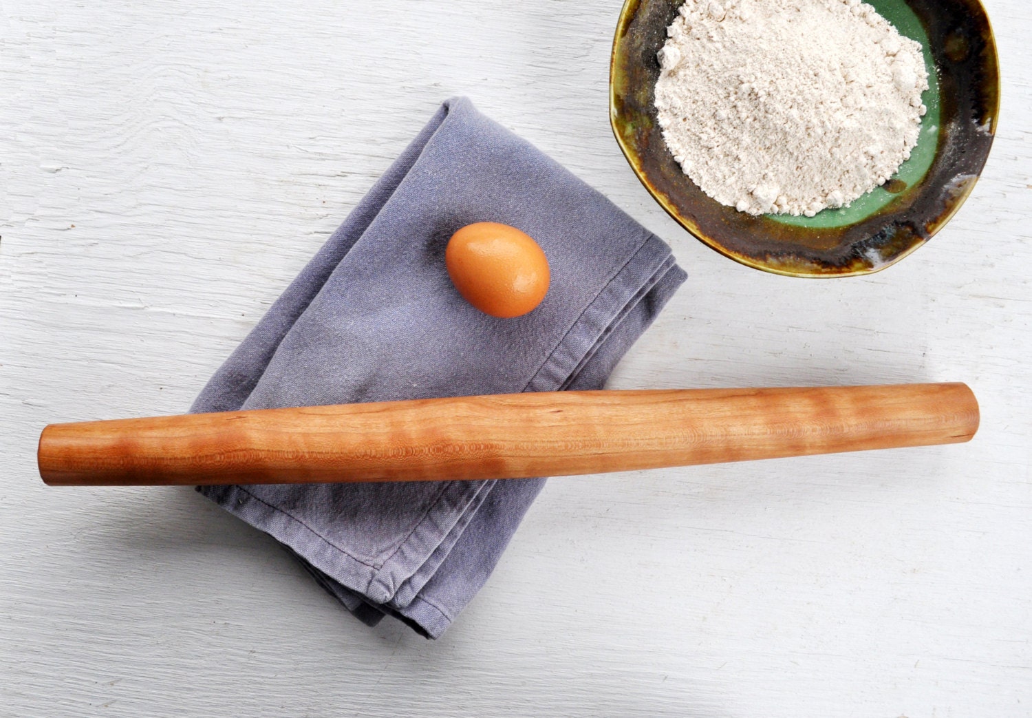 French Rolling Pin Cherry Wood Handmade Pastry Baking Kitchen