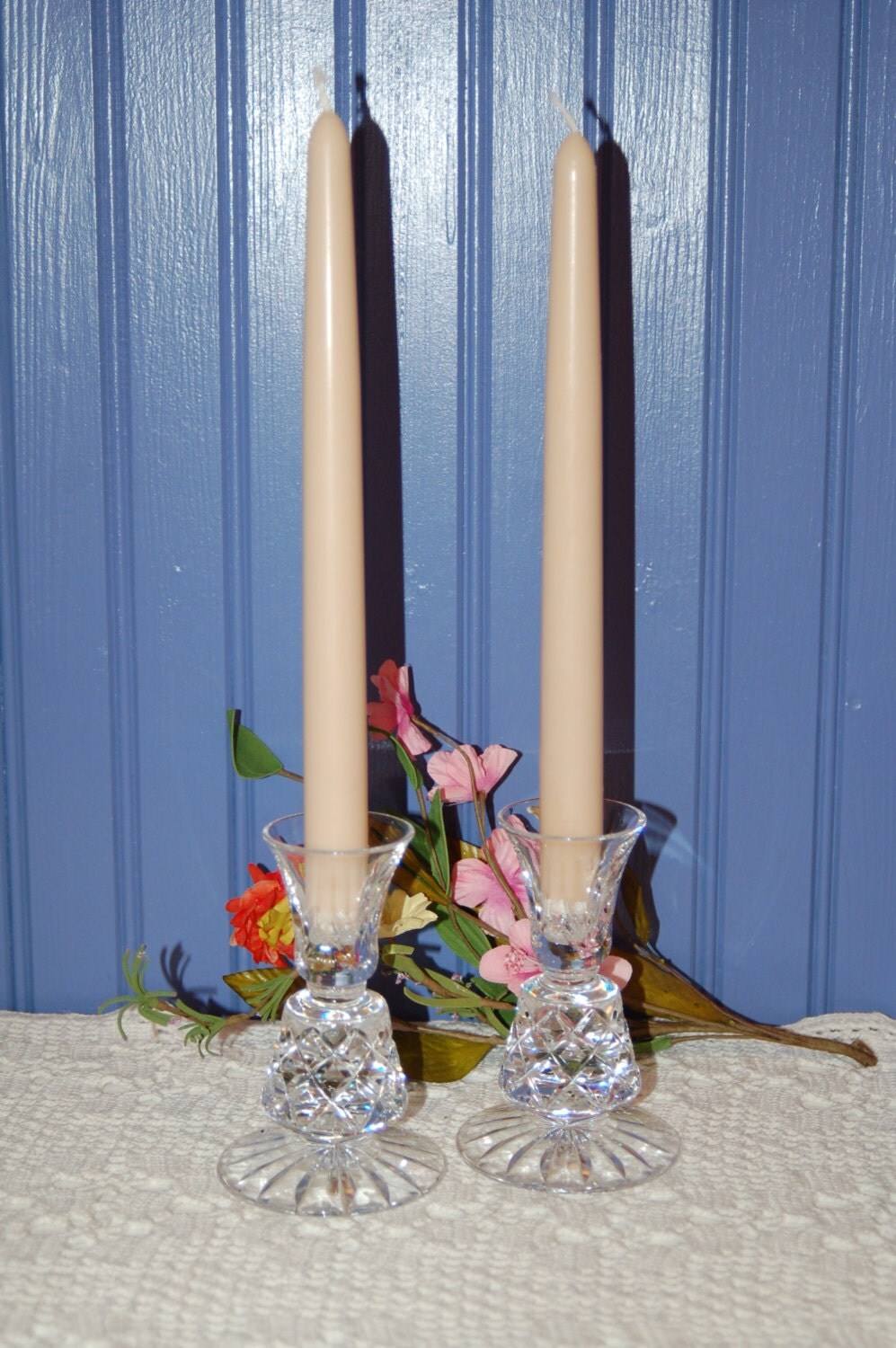 Lenox Cut Crystal Candle Holder Vintage Pair of Candle