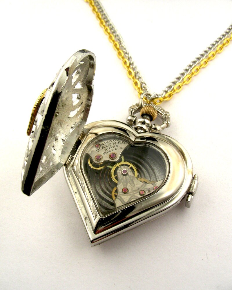 Pocket Watch Heart Locket Clockwork Steampunk wearable art