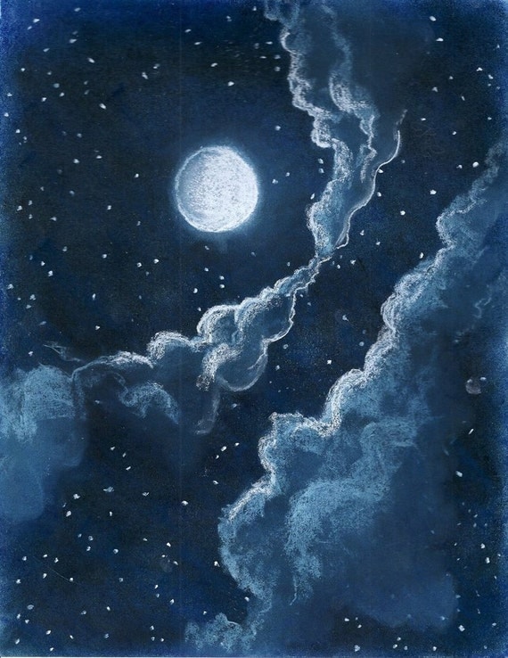 Untouchable Pastel Drawing Night Sky by ShopVintageChickadee