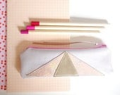 Leather Art Deco // Geometric // Pencil Case // Gold pastel pearl pink Pouch // Cosmetic Bag // Birthday