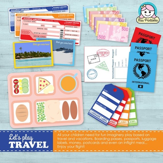 passport template craft printable set play children's Travel pretend for TRAVEL