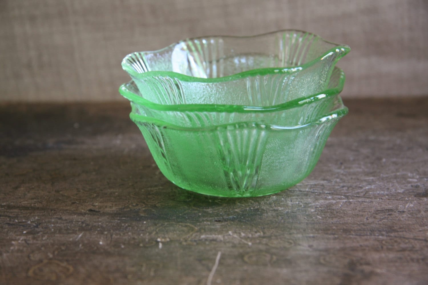 Green Glass Bowls Set 3 Small Vintage Bowls For Dessert