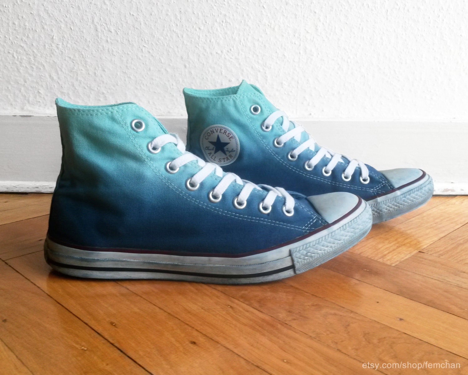 Ice blue ombre Converse upcycled vintage sneakers dip dye