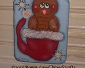 Original Owl on a Wooden Tag Christmas Ornament