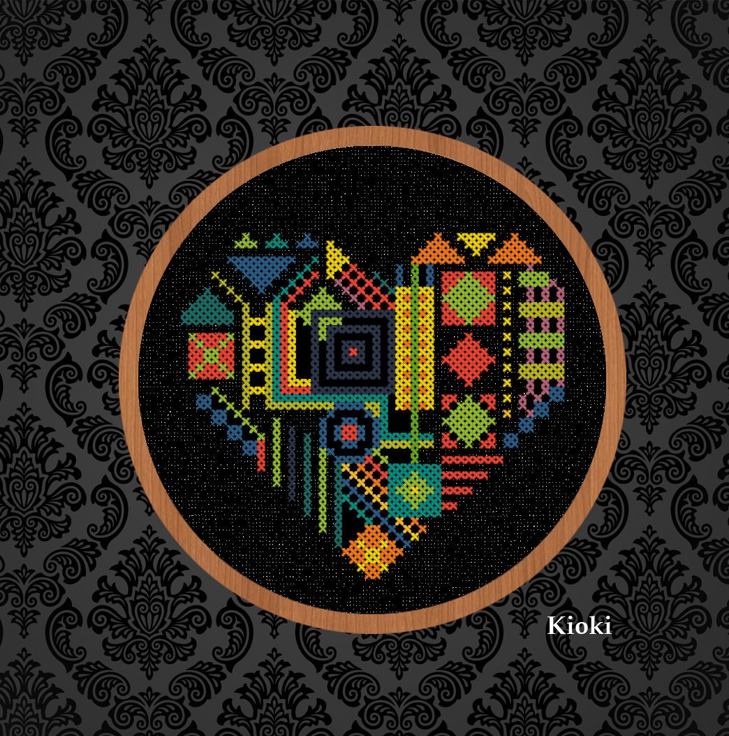 Cross Stitch Pattern Geometric Heart Instant by TinyNeedle on Etsy