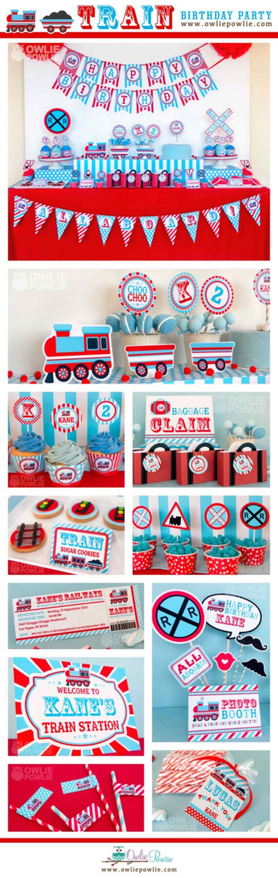Train BIRTHDAY Party Printable Package & Invitation, INSTANT DOWNLOAD, You Edit Yourself with Adobe Reader Il_570xn