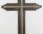 LARGE WALL CROSS - Large Wooden Rustic Cross   24" tall  wood stained with natural center