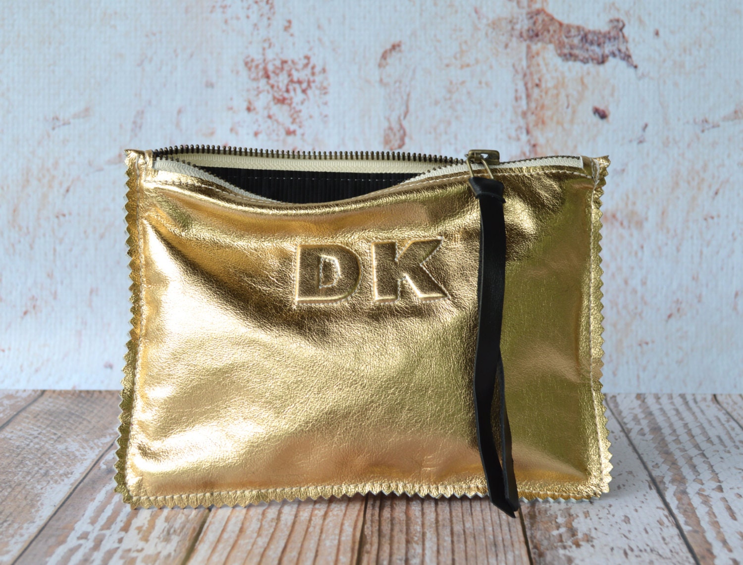 Small Metallic Gold Leather Clutch Leather Pouch Leather