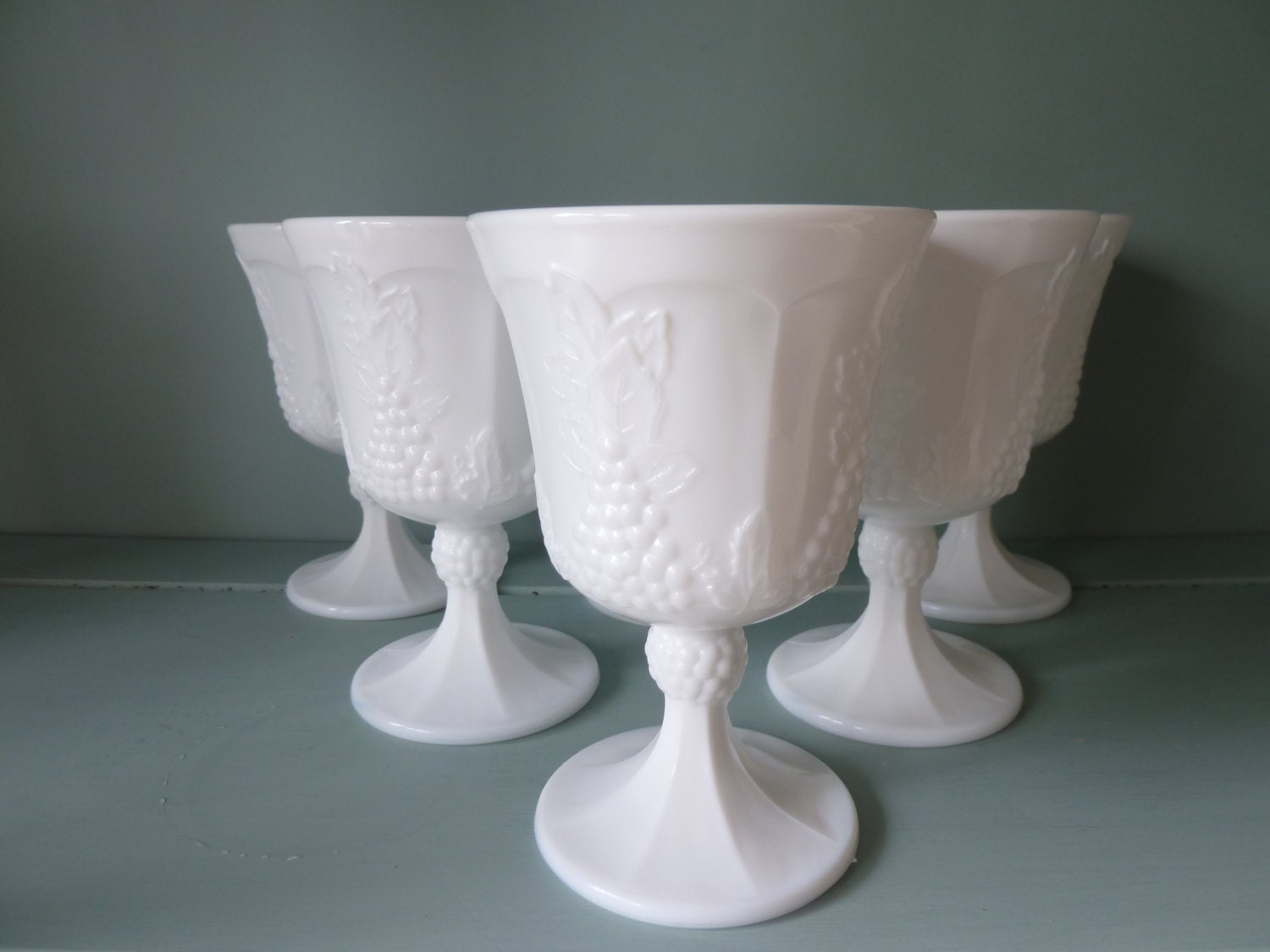 Set of 8 Harvest Grape Milk Glass Goblets by ThePurpleChateau