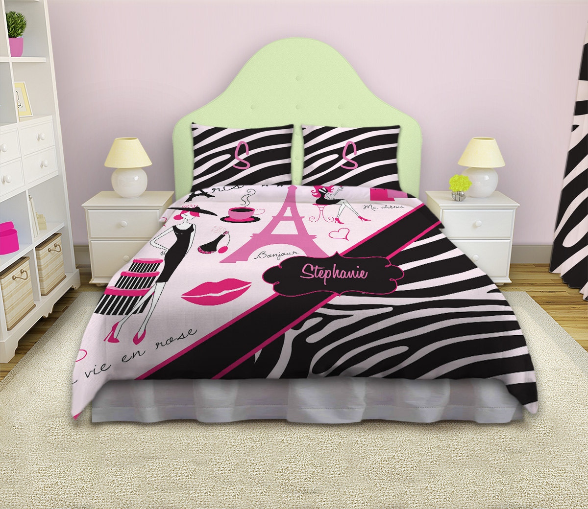 Girls Zebra Print Bedding Paris Theme Bedding Paris Duvet