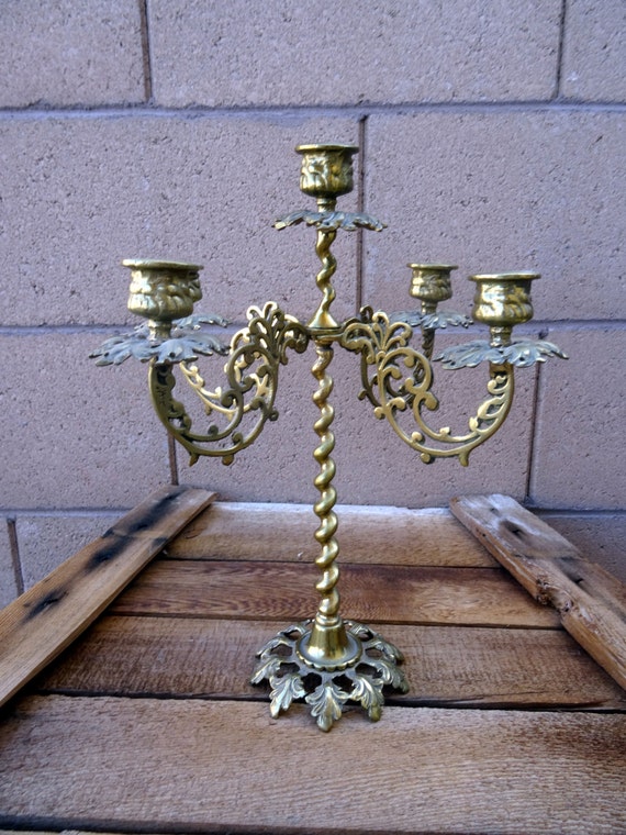 Vintage Brass Candelabra Ornate Solid Brass Candelabra With 5