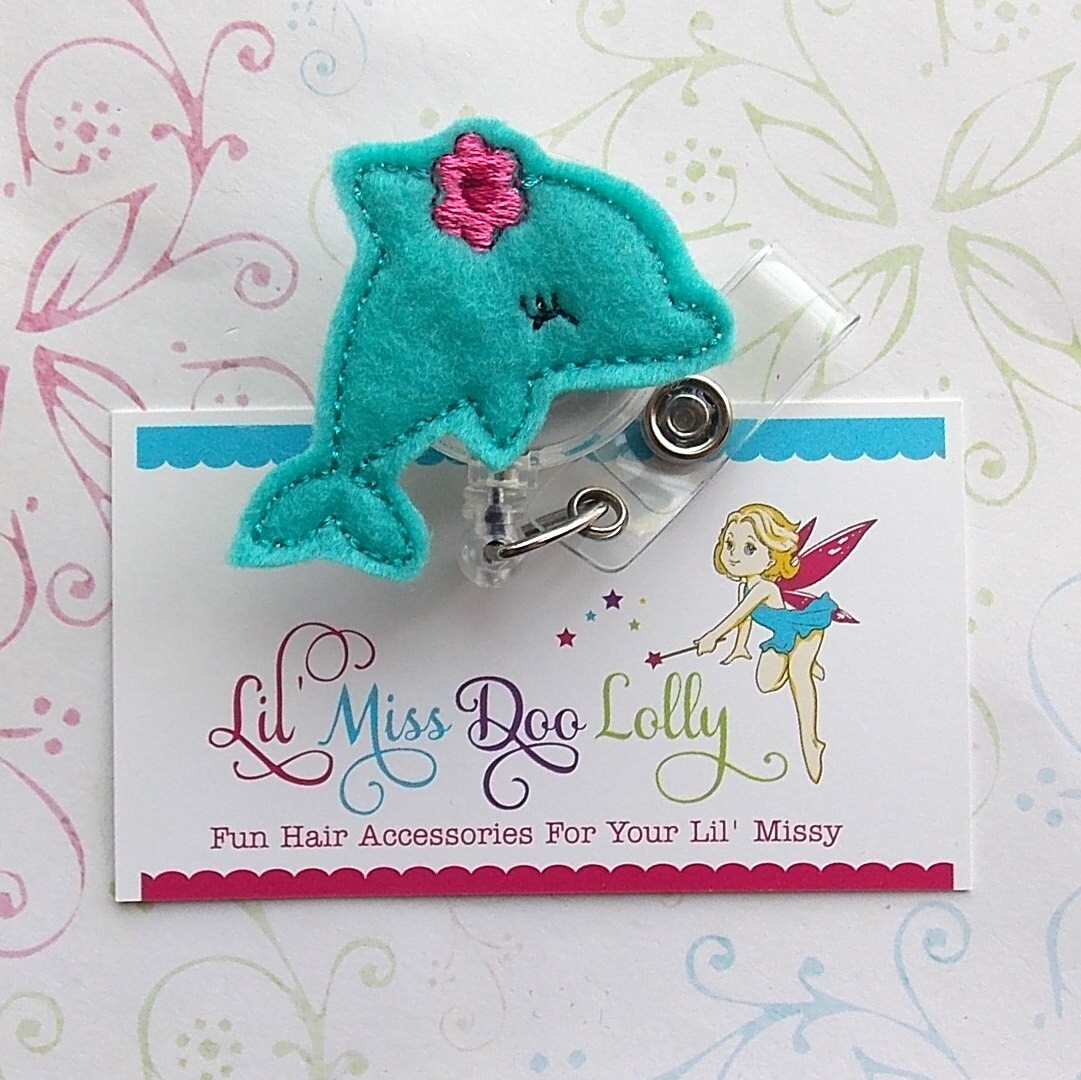Embroidered Badge ReelDolphin Felt AppliqueRetractable ID