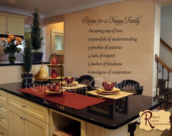 Kitchen Wall Decal- Recipe for a Happy Family Kitchen Wall Decal- Kitchen Wall Decor- Kitchen Wall Art
