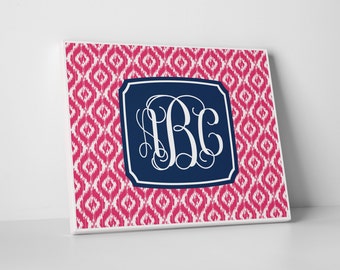 Custom Monogram Canvas Print Personalized Canvas Wall Art Preppy Modern Ikat Girls Bedroom Decor Baby Girl Nursery Name Above Crib CP-1001