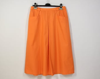 Women Bell Shaped Orange Skirt Kick Pleats Lining Skirts Pockets Large Size