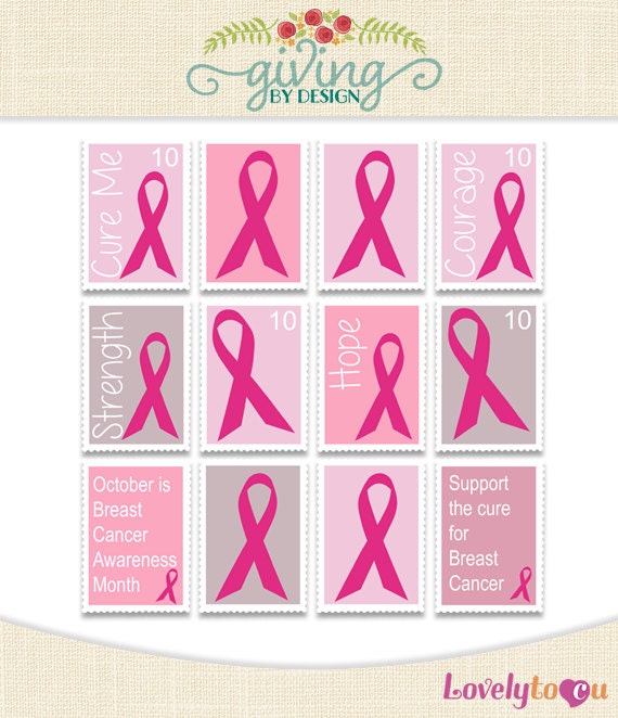 Items similar to Breast Cancer imitation postage stamps, digital png