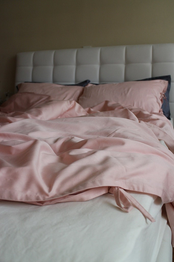 Pink Duvet Cover Full Double Queen Duvet Cover Blush Color Cotton Satin Fabric With Euro Sham Pillowcases
