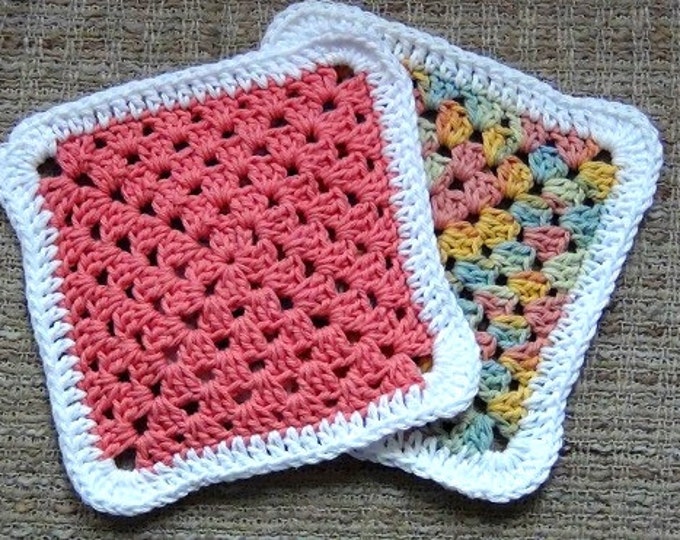 Dishcloths - Washcloths - Eco Friendly Cleaning - One Pair 8 inches square - Cotton Crocheted Dishcloths / Washcloths