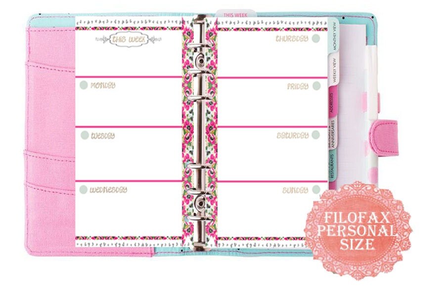 Filofax personal printable week in 2 pages kit 6 colors