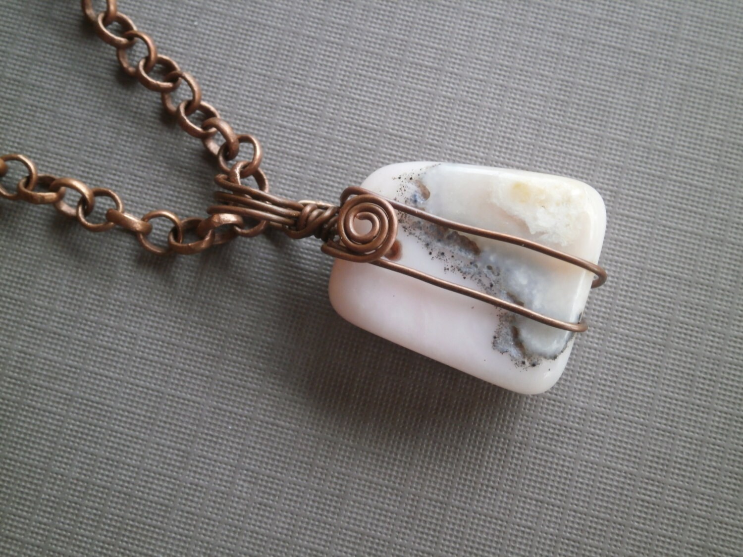 Natural Pink Opal Wire Wrapped Pendant October Birthstone